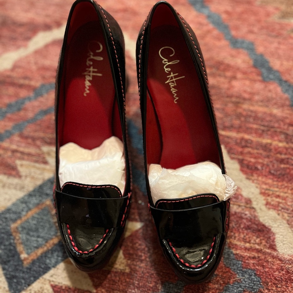 Cole Haan Nikeair Black Patent Leather Heels with Red Accents